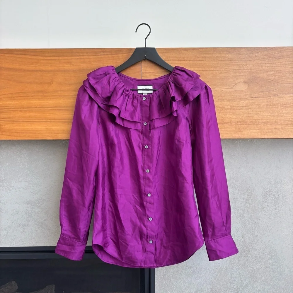 NWT J.Crew Collection silk twill ruffle-collar Blouse, Size XXS